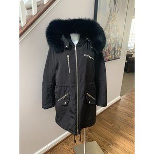 Elizabeth and James Emory Women's Black Parka with Zip on Fur Hood Size Medium